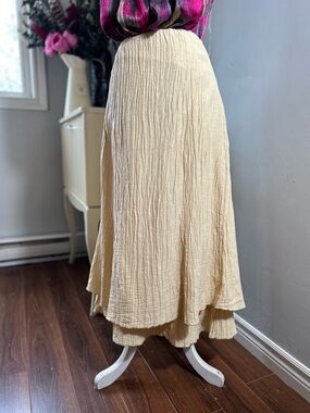 J. Jill Hemp Silk Cotton Crinkle Maxi Skirt Champagne Small Oversized